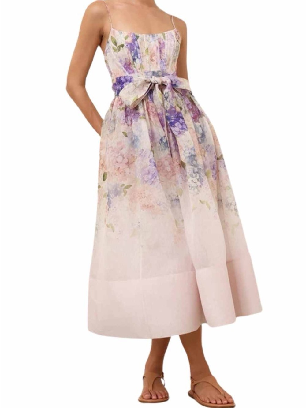 Zimmermann Pastel Floral Backless Midi Dress in Pink and Lavender linen size 2 - Picture 2 of 10
